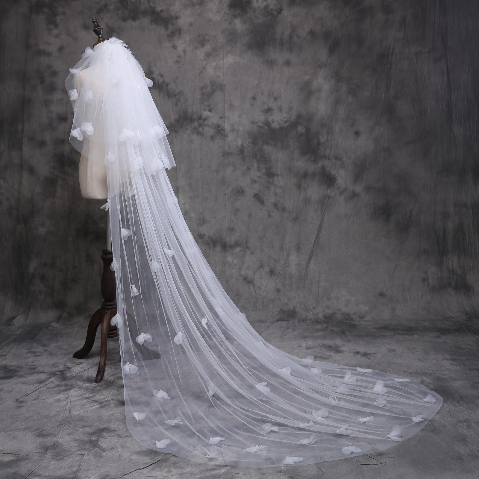 Three-Tier Mesh Cathedral Veil - Luzilly Bridal & Apparel