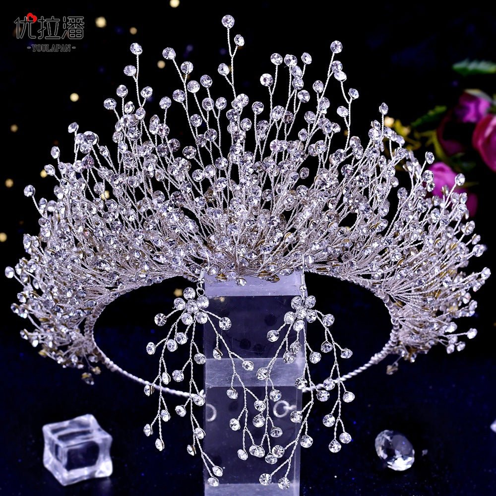 Bridal Headdress New Crown Set Ab Colored Diamond Necklace Earrings Three-Piece Set - Luzilly Bridal & Apparel