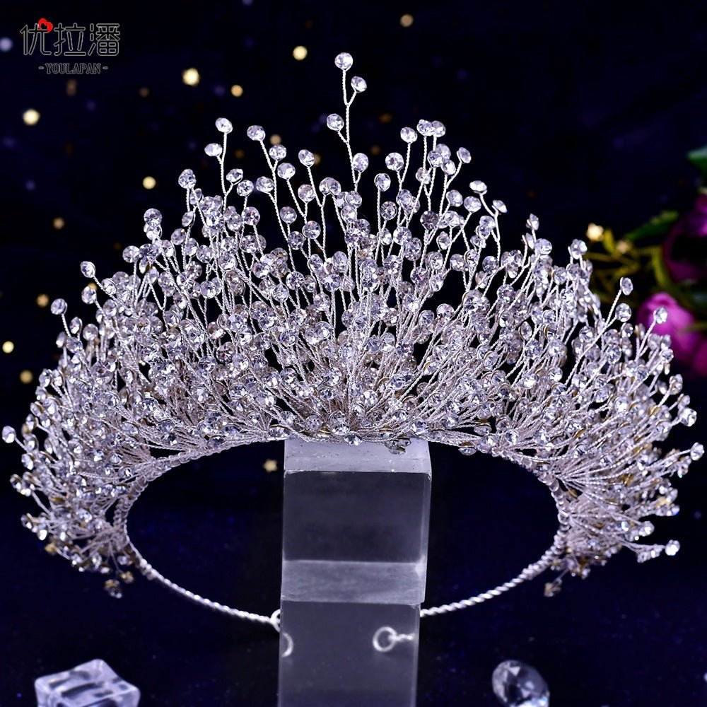 Bridal Headdress New Crown Set Ab Colored Diamond Necklace Earrings Three-Piece Set - Luzilly Bridal & Apparel