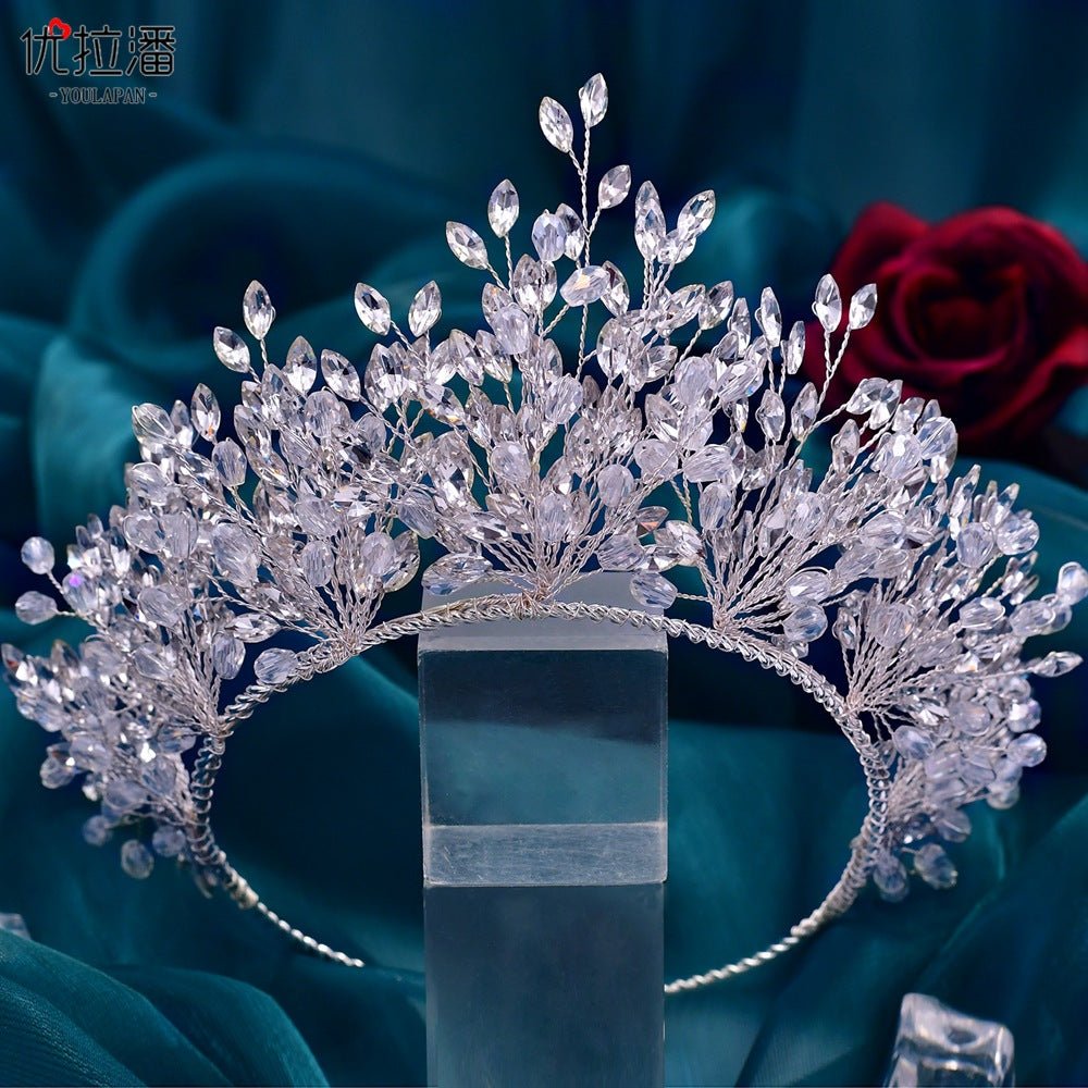 Bridal Headdress New Crown Set Ab Colored Diamond Necklace Earrings Three-Piece Set - Luzilly Bridal & Apparel