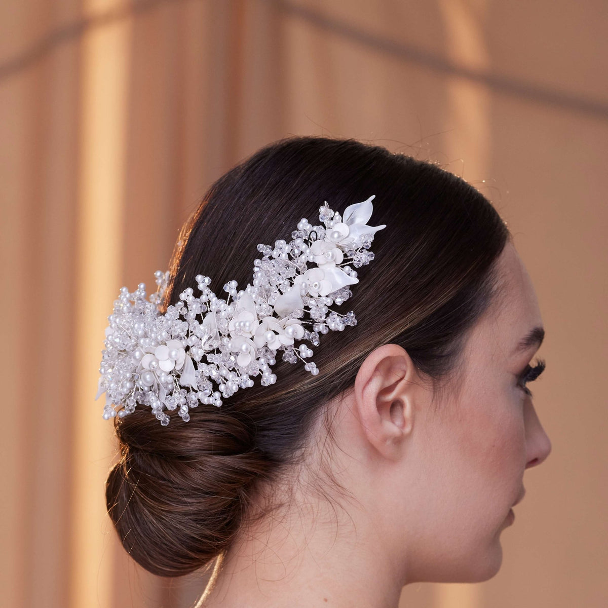 Bridal Headpiece with Resin Flowers, Pearls & Crystals - Luzilly Bridal & Apparel