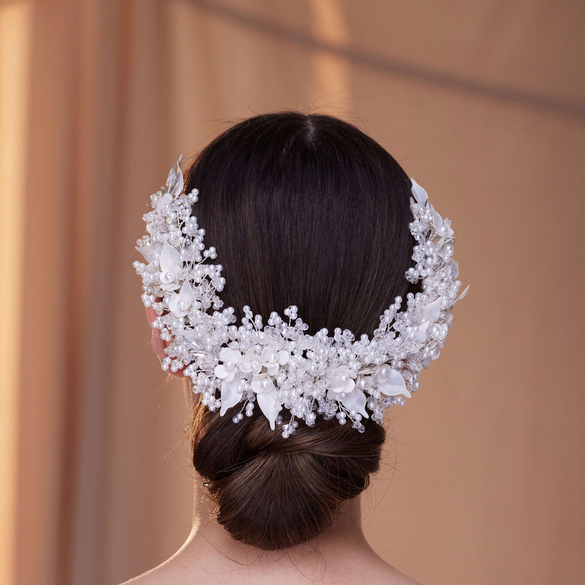 Bridal Headpiece with Resin Flowers, Pearls & Crystals - Luzilly Bridal & Apparel