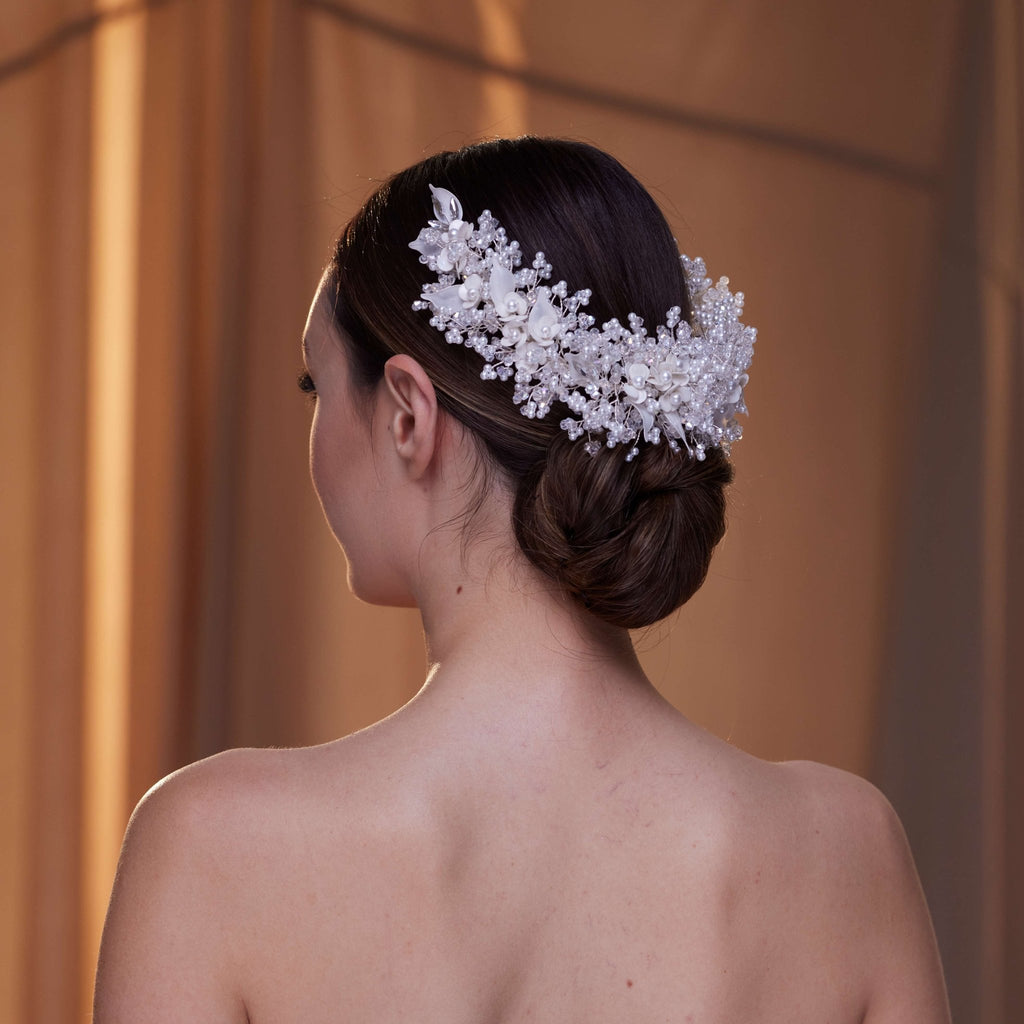 Bridal Headpiece with Resin Flowers, Pearls & Crystals - Luzilly Bridal & Apparel