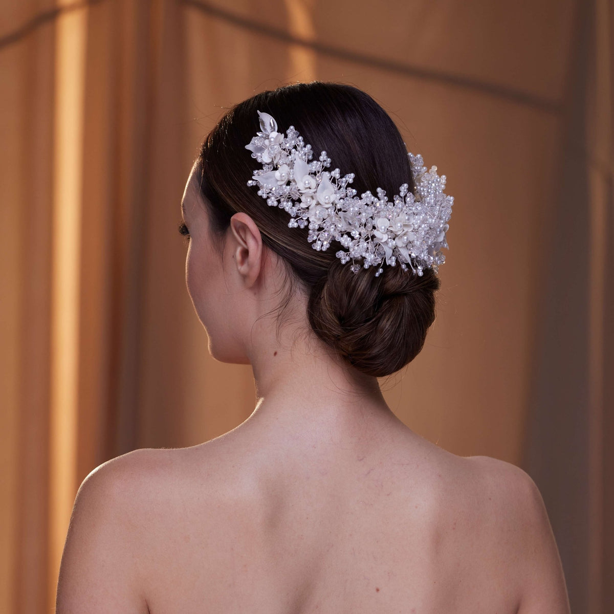 Bridal Headpiece with Resin Flowers, Pearls & Crystals - Luzilly Bridal & Apparel