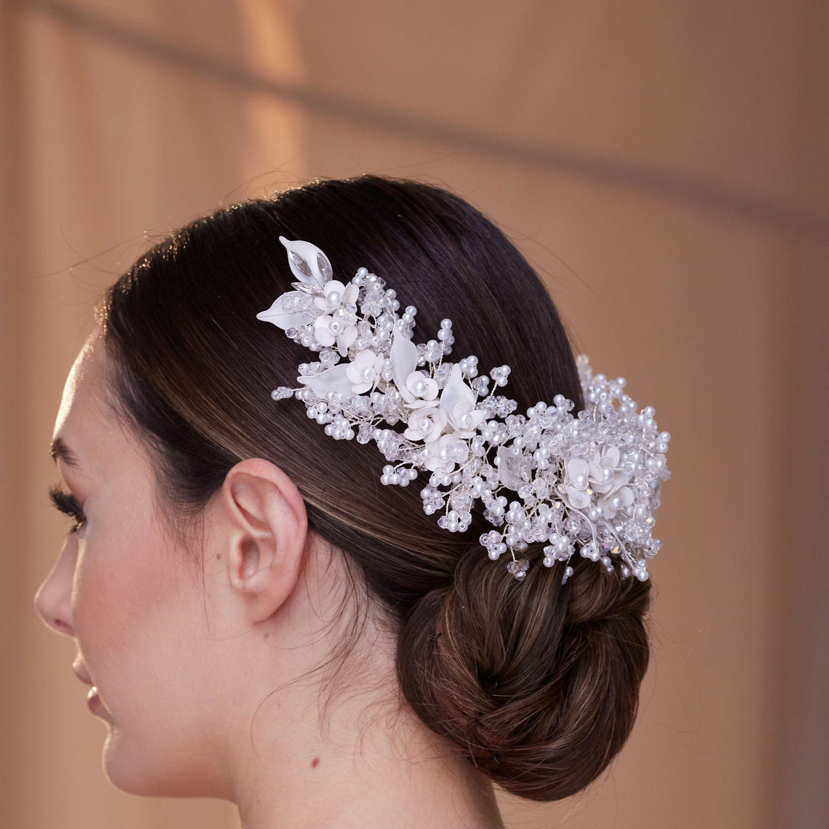 Bridal Headpiece with Resin Flowers, Pearls & Crystals - Luzilly Bridal & Apparel