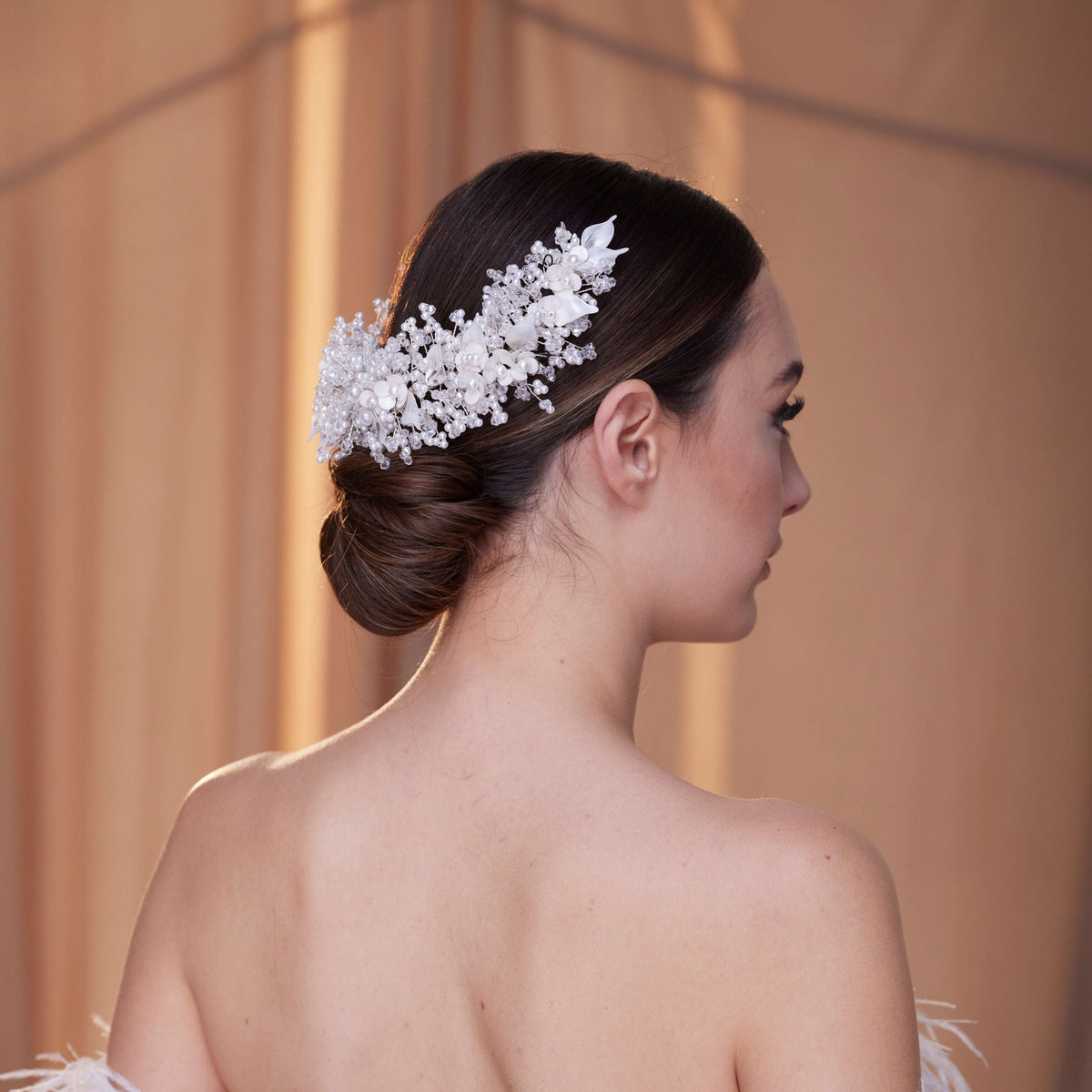 Bridal Headpiece with Resin Flowers, Pearls & Crystals - Luzilly Bridal & Apparel