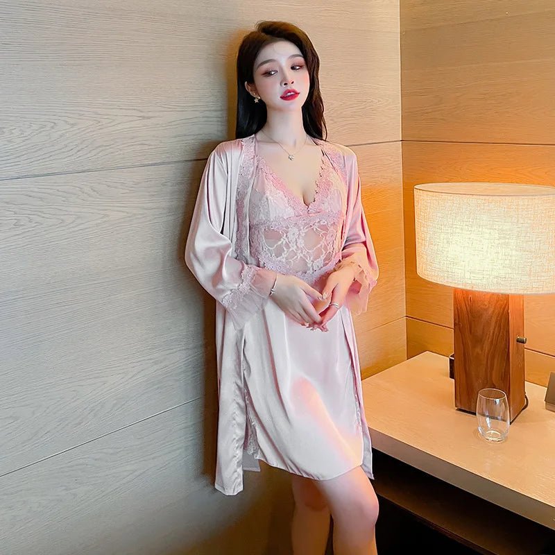Bridal Lace Robe and Nightgown Loungewear Set - Luzilly Bridal & Apparel