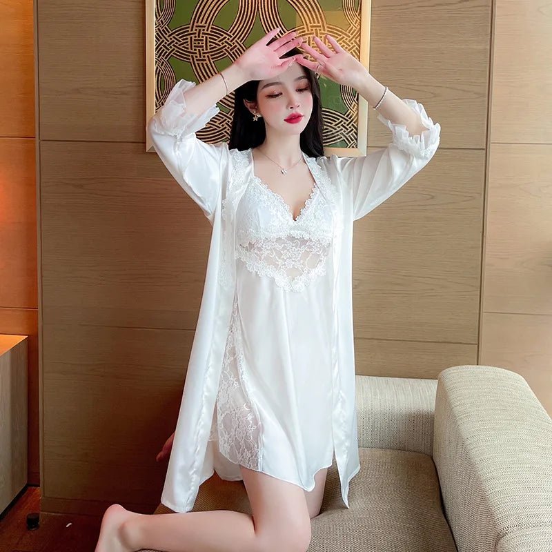 Bridal Lace Robe and Nightgown Loungewear Set - Luzilly Bridal & Apparel