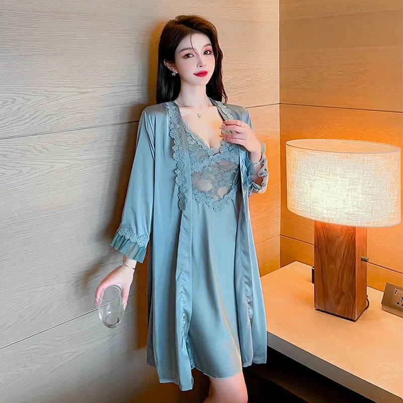 Bridal Lace Robe and Nightgown Loungewear Set - Luzilly Bridal & Apparel