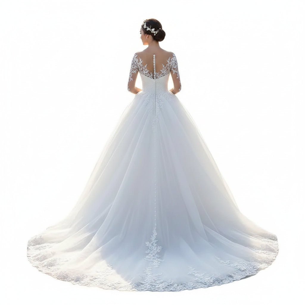 Bridal Mesh Long Sleeve Wedding Dress - Luzilly Bridal & Apparel