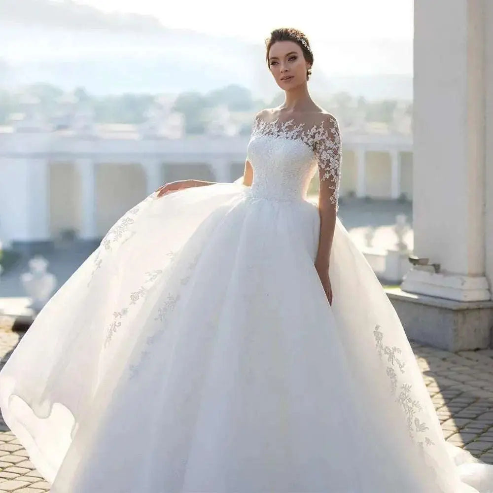 Bridal Mesh Long Sleeve Wedding Dress