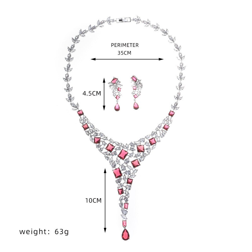 Bridal Necklace Ear Stud Color Zircon Necklace Suit Wedding Dress Wedding Earring Accessories - Luzilly Bridal & Apparel