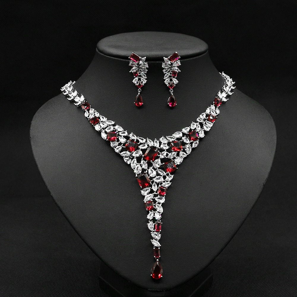 Zircon Water-Drop Necklace and Earring Set - Luzilly Bridal & Apparel