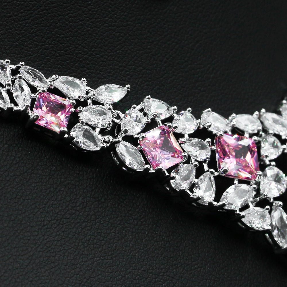 Bridal Necklace Ear Stud Color Zircon Necklace Suit Wedding Dress Wedding Earring Accessories - Luzilly Bridal & Apparel