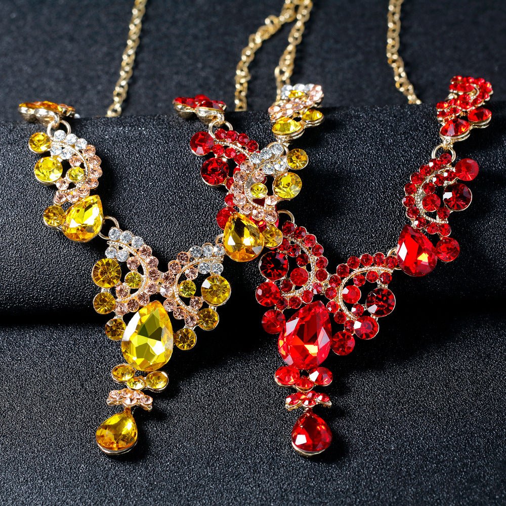 Bridal Necklace Set Fashion High-Grade Crystal Necklace Earring Jewelry Two-Piece Set - Luzilly Bridal & Apparel