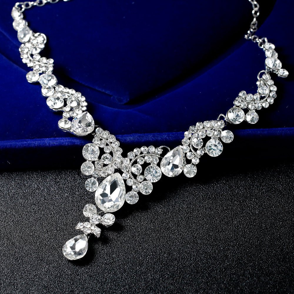 Bridal Necklace Set Fashion High-Grade Crystal Necklace Earring Jewelry Two-Piece Set - Luzilly Bridal & Apparel