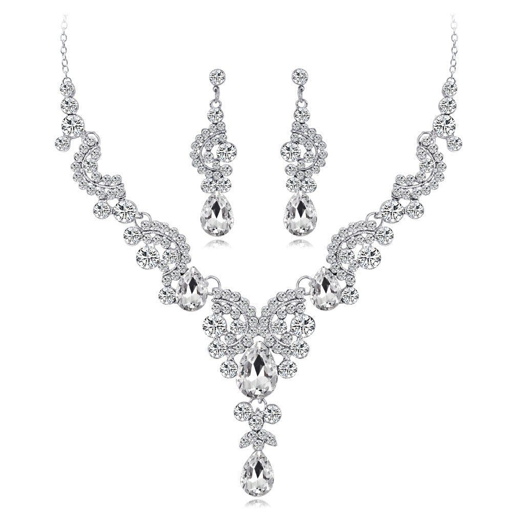 Bridal Necklace Set Fashion High-Grade Crystal Necklace Earring Jewelry Two-Piece Set - Luzilly Bridal & Apparel