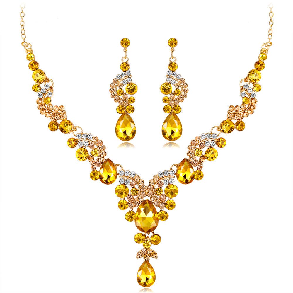 Bridal Necklace Set Fashion High-Grade Crystal Necklace Earring Jewelry Two-Piece Set - Luzilly Bridal & Apparel