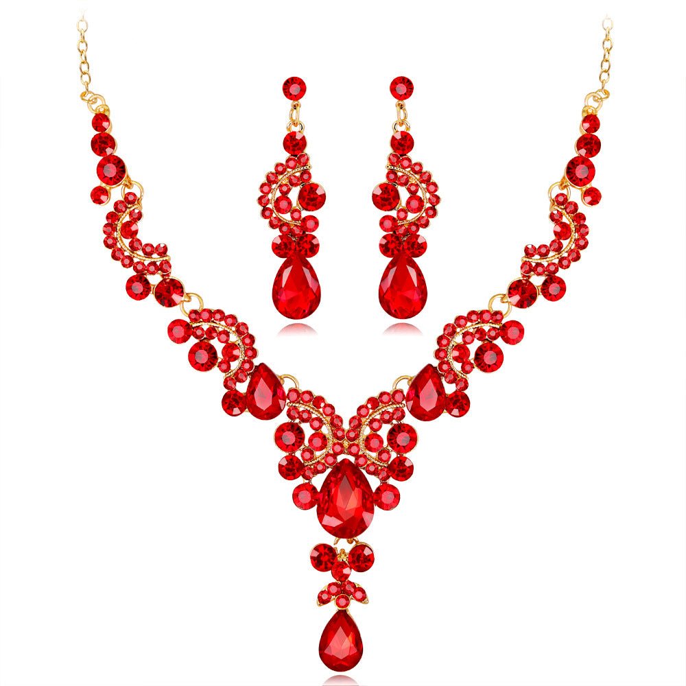 Bridal Necklace Set Fashion High-Grade Crystal Necklace Earring Jewelry Two-Piece Set - Luzilly Bridal & Apparel
