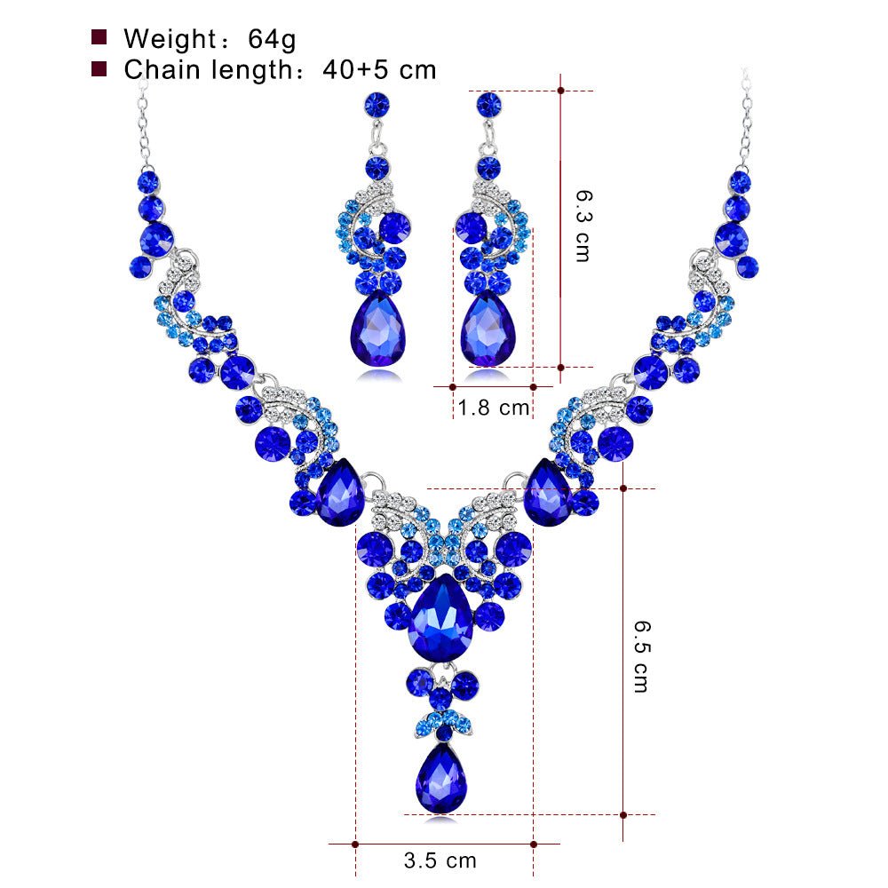 Bridal Necklace Set Fashion High-Grade Crystal Necklace Earring Jewelry Two-Piece Set - Luzilly Bridal & Apparel