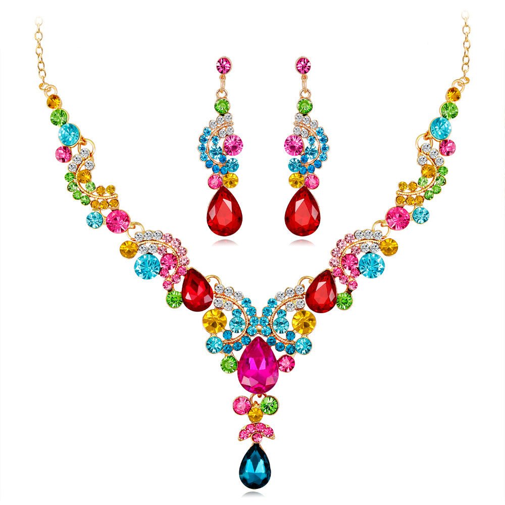 Bridal Necklace Set Fashion High-Grade Crystal Necklace Earring Jewelry Two-Piece Set - Luzilly Bridal & Apparel