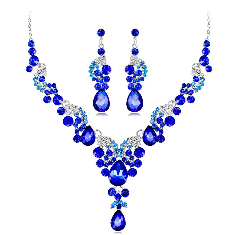 Bridal Necklace Set Fashion High-Grade Crystal Necklace Earring Jewelry Two-Piece Set - Luzilly Bridal & Apparel