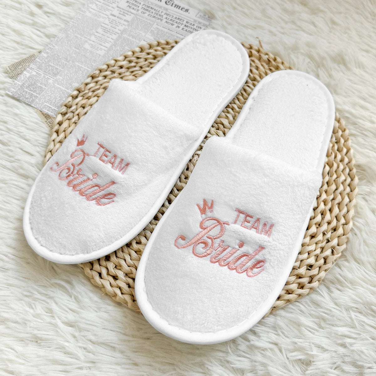 Bridal Party Embroidered Plush Slippers Set - Luzilly Bridal & Apparel