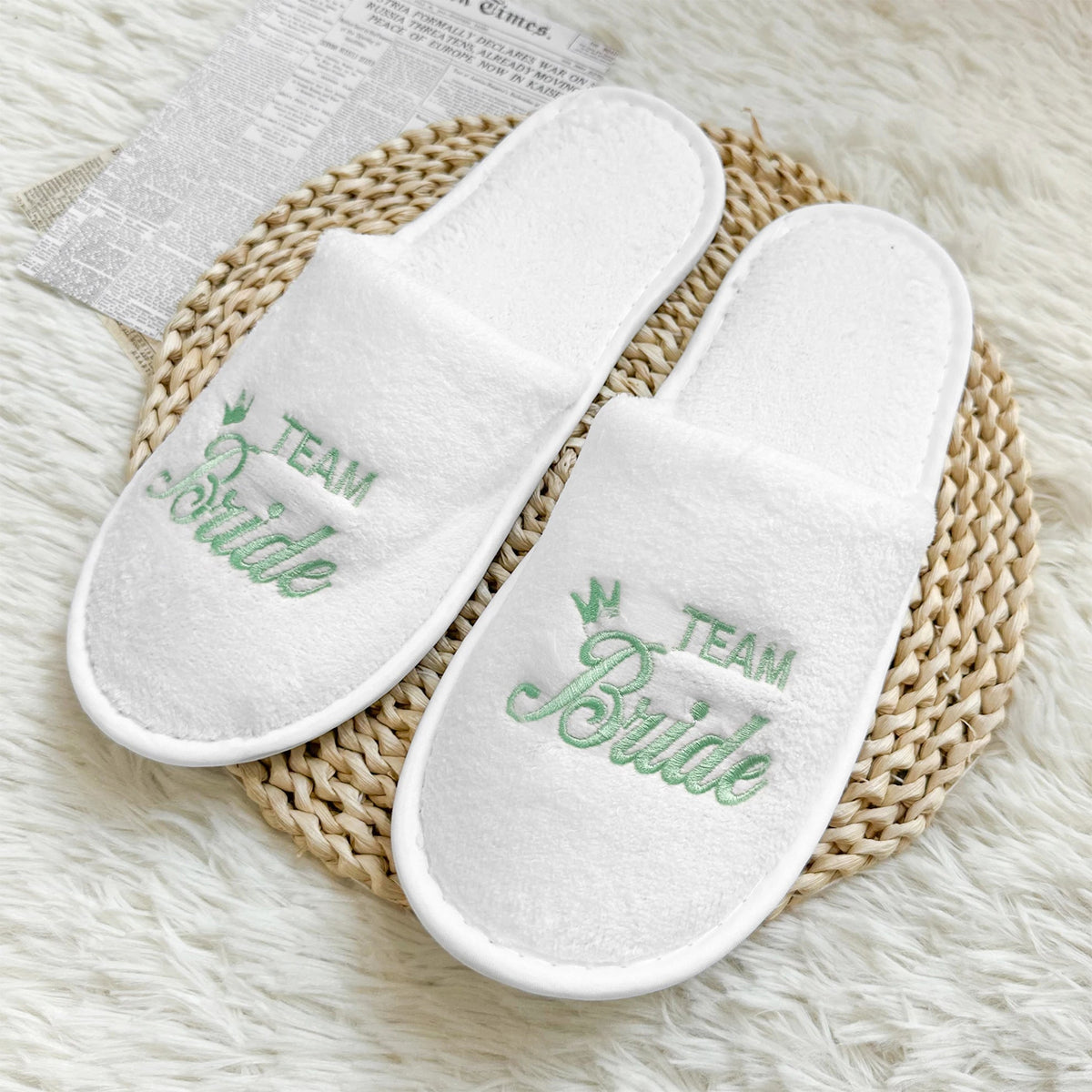Bridal Party Embroidered Plush Slippers Set - Luzilly Bridal & Apparel