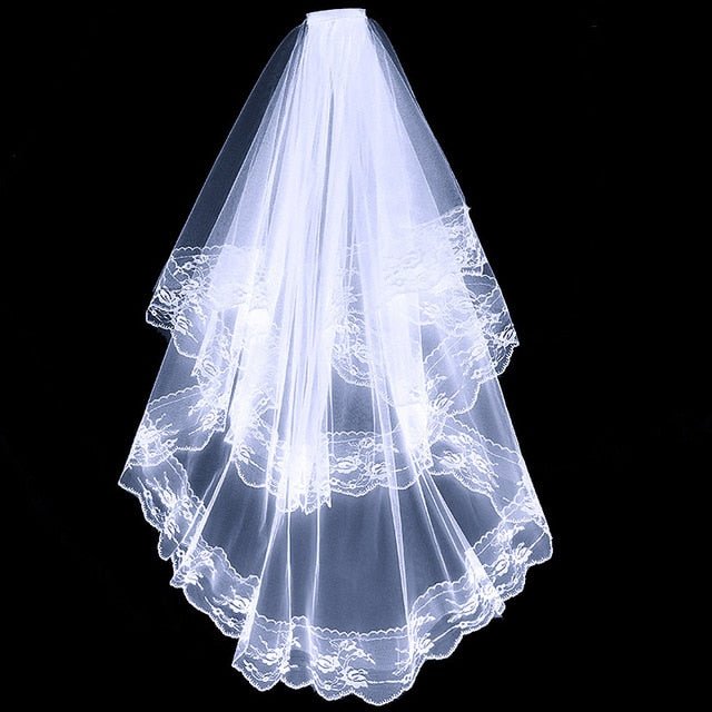 Double-Layer Floral Mesh Veil - Luzilly Bridal & Apparel
