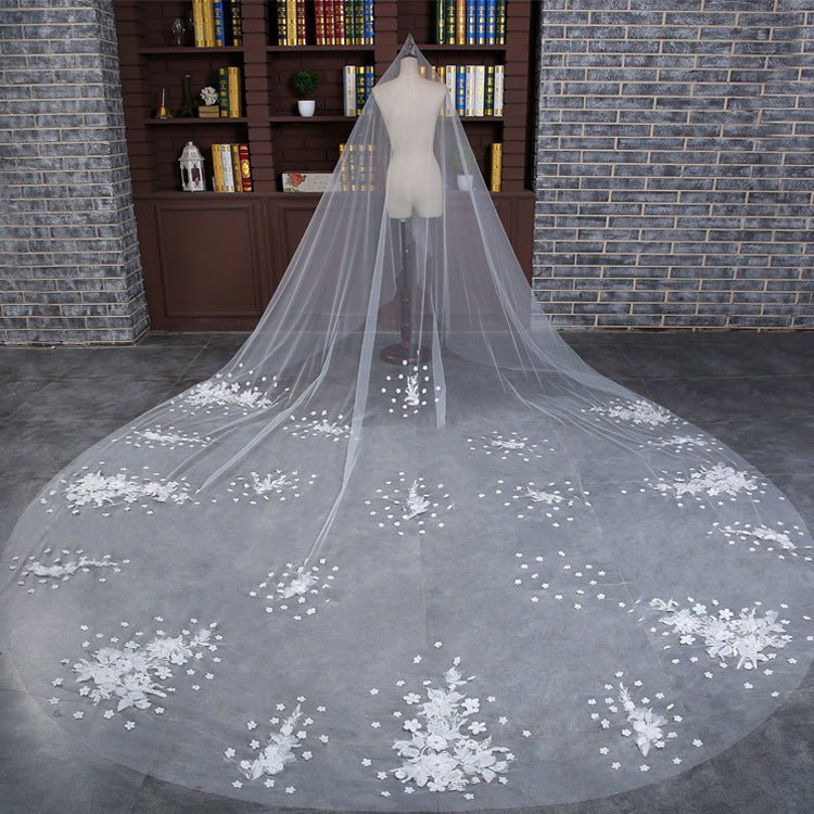Bridal Veil Lace 3 Meters Long Tail Veil Soft Yarn Long Veil - Luzilly Bridal & Apparel