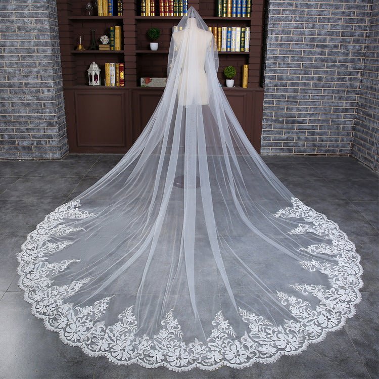 Bridal Veil Lace 3 Meters Long Tail Veil Soft Yarn Long Veil - Luzilly Bridal & Apparel