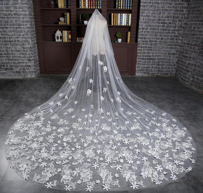 Bridal Veil Lace 3 Meters Long Tail Veil Soft Yarn Long Veil - Luzilly Bridal & Apparel