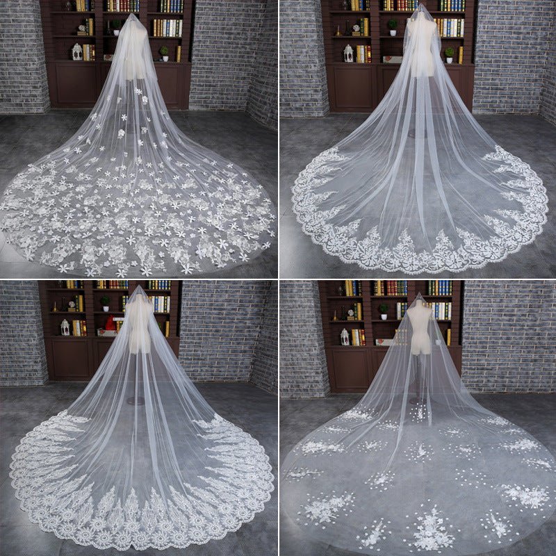 Bridal Veil Lace 3 Meters Long Tail Veil Soft Yarn Long Veil - Luzilly Bridal & Apparel