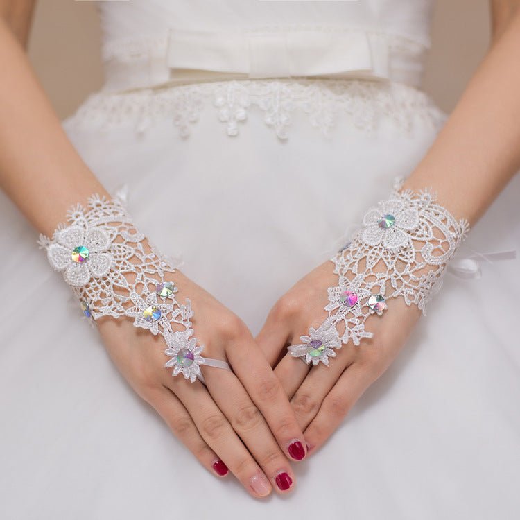 Fingerless Lace Gloves with Floral Diamond Detail - Luzilly Bridal & Apparel