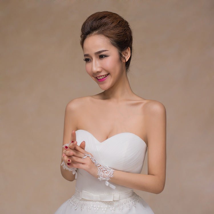 Bridal Wedding Dress Water Soluble Flower Fingerless Short Colored Diamond Gloves - Luzilly Bridal & Apparel
