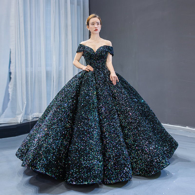 Sequined Ball Gown with Belt - Luzilly Bridal & Apparel
