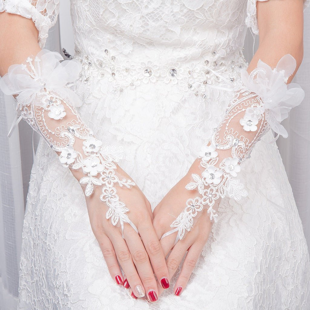 Bridal Wedding Gloves Diamond Studded Hollow Mesh - Luzilly Bridal & Apparel