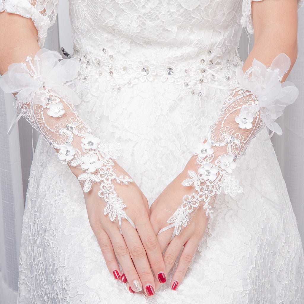 Bridal Wedding Gloves Diamond Studded Hollow Mesh - Luzilly Bridal & Apparel