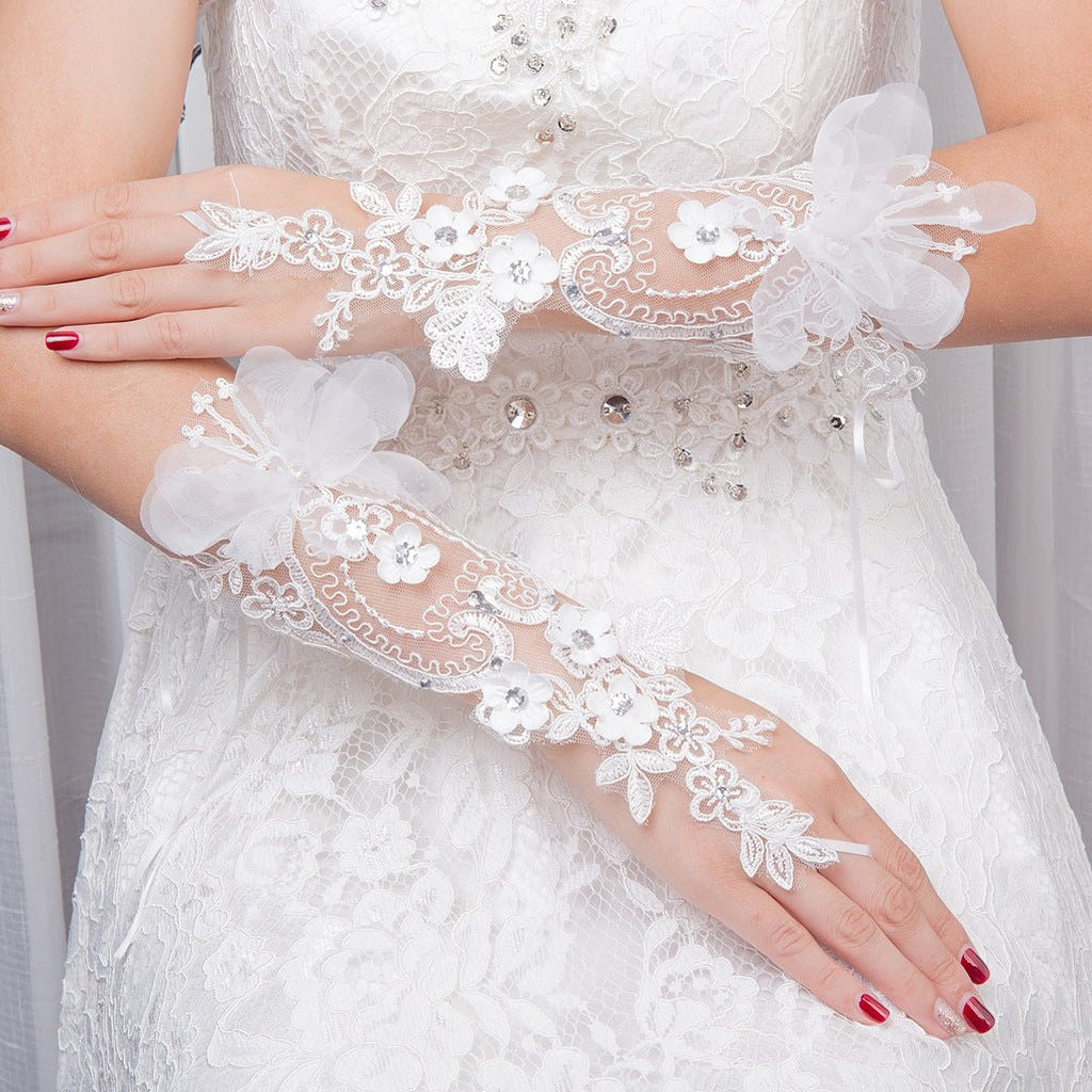 Bridal Wedding Gloves Diamond Studded Hollow Mesh - Luzilly Bridal & Apparel