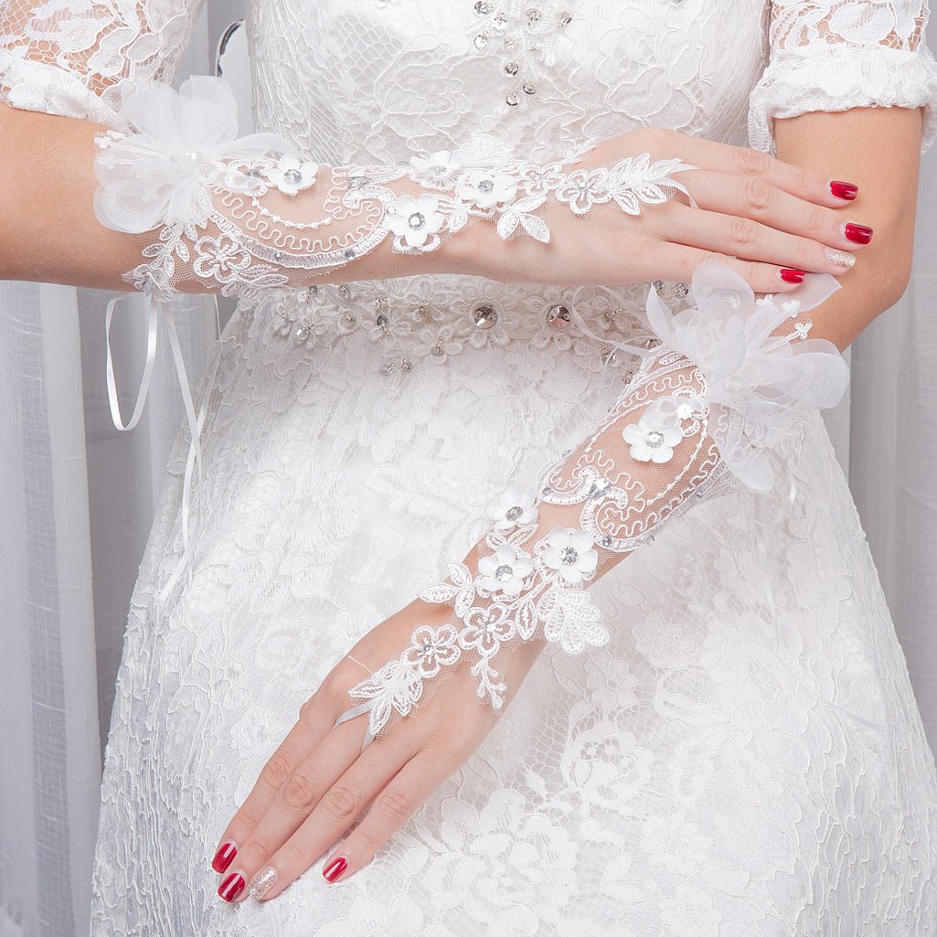 Bridal Wedding Gloves Diamond Studded Hollow Mesh - Luzilly Bridal & Apparel
