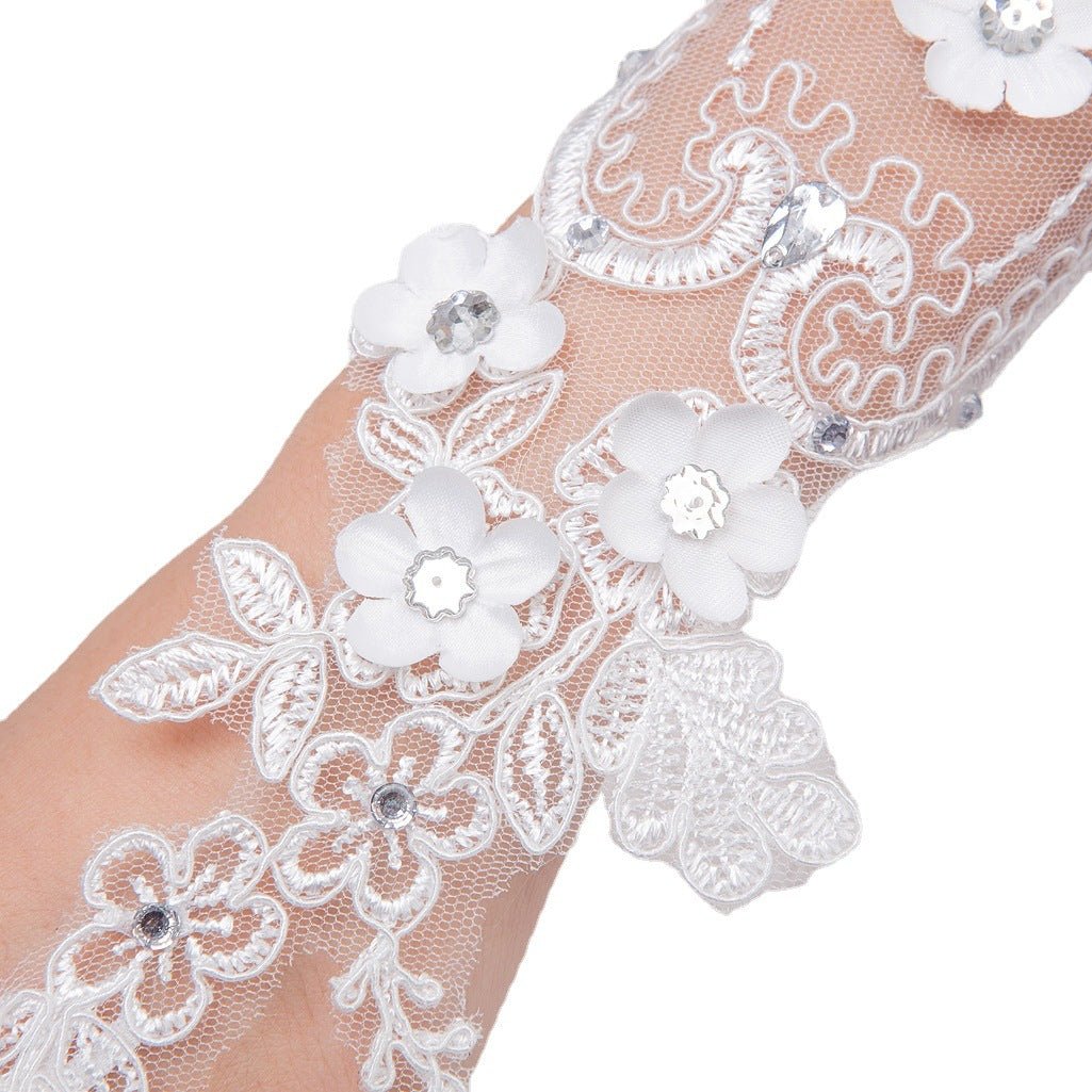Bridal Wedding Gloves Diamond Studded Hollow Mesh - Luzilly Bridal & Apparel