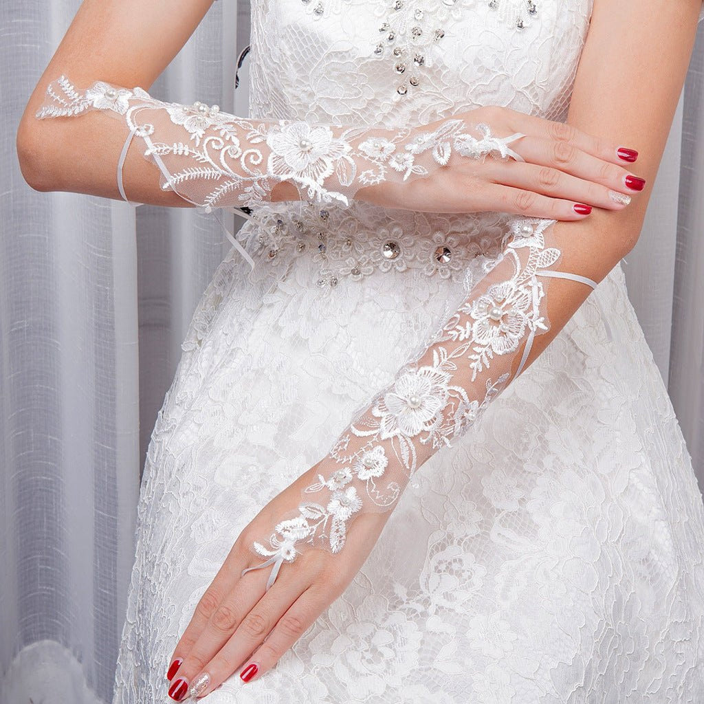 Bridal Wedding Gloves Fingerless Embroidered Fingerless - Luzilly Bridal & Apparel