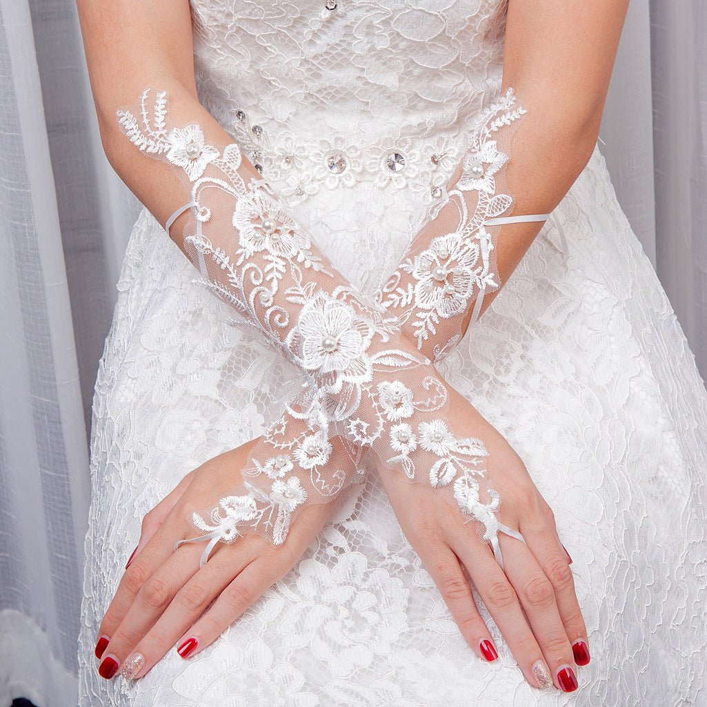 Bridal Wedding Gloves Fingerless Embroidered Fingerless - Luzilly Bridal & Apparel