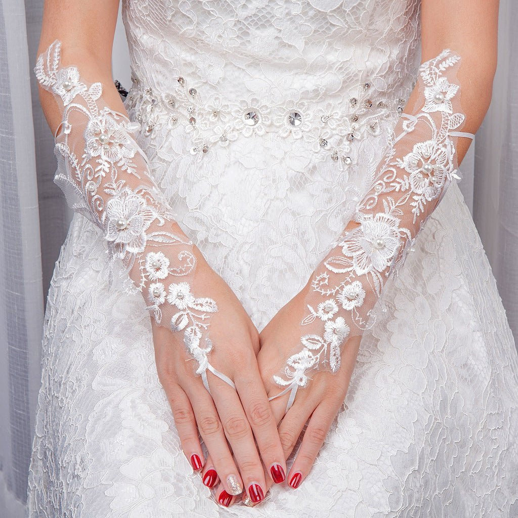 Bridal Wedding Gloves Fingerless Embroidered Fingerless - Luzilly Bridal & Apparel
