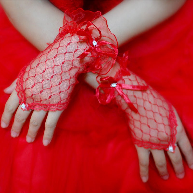 Bridal Wedding Gloves Fingerless Lace Gloves Short Yarn Hand Socks Sunscreen - Luzilly Bridal & Apparel