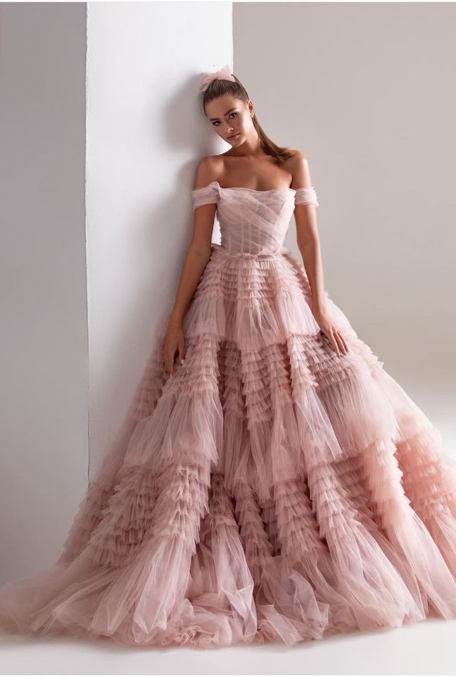 Bridal Wedding One Line Neck Lacquer Mesh Dress - Luzilly Bridal & Apparel