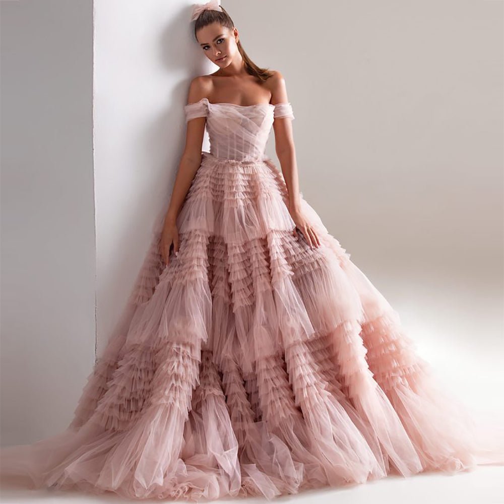Bridal Wedding One Line Neck Lacquer Mesh Dress - Luzilly Bridal & Apparel