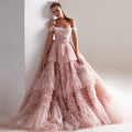 Bridal Wedding One Line Neck Lacquer Mesh Dress - Luzilly Bridal & Apparel