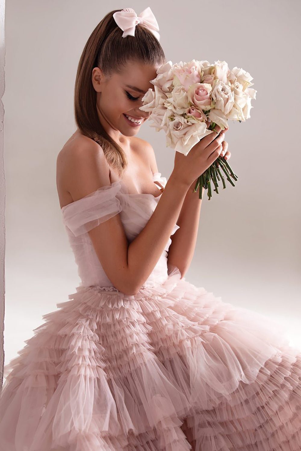 Bridal Wedding One Line Neck Lacquer Mesh Dress - Luzilly Bridal & Apparel