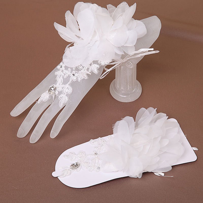 Bridal Wedding Red White Short Lace Wedding Gloves - Luzilly Bridal & Apparel